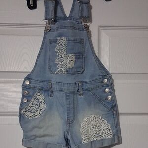 Jordache Girls 6-6x Light Blue Denim Overalls with Cream Appliqué